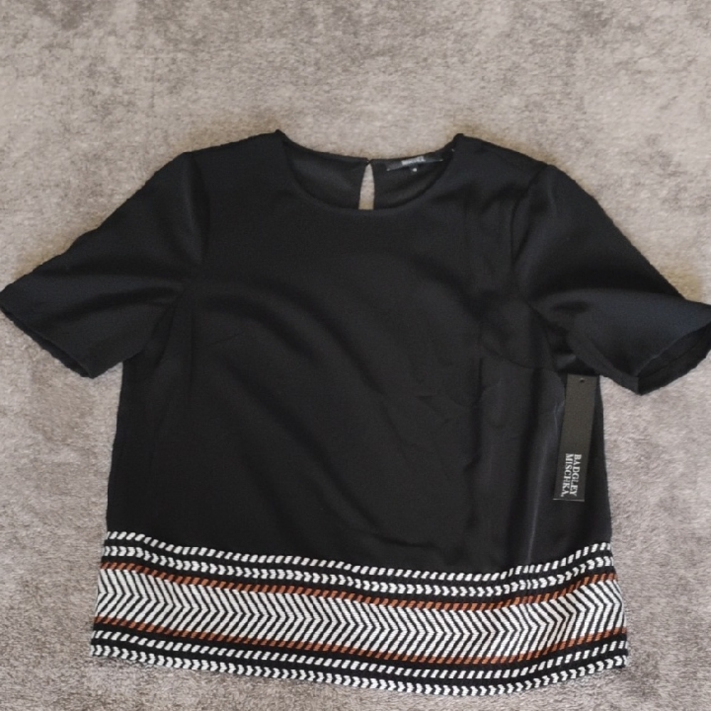 Badgley Mischka NWT Black Top With Embroidered Hem